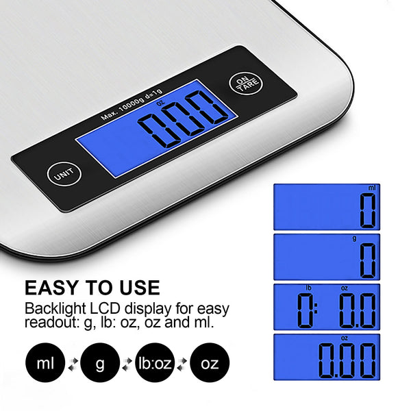 Food Kitchen Scale, Digital Grams and Ounces for Weight Loss, Baking,  Cooking, Keto and Meal Prep, LCD Display, Medium, 304 Stainless Steel